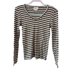 Anthropologie by Michael Stars Shirt Women's XS S White Black Striped V-Neck LS